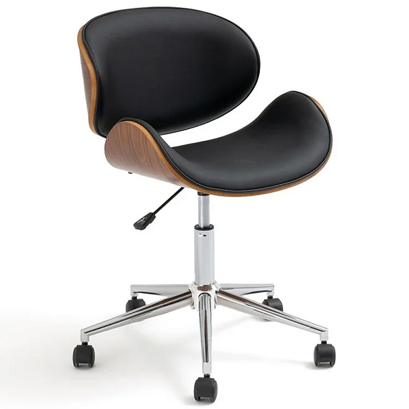 Вращающееся кресло на колёсах Morris Chair Коричневый Черный Хром Вращающееся кресло на колёсах Morris Chair Коричневый Черный Хром во Владивостоке | Loft Concept