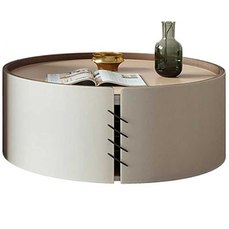 Круглый кофейный стол Baxter Leather Coffee Table Кремовый Бежевый Круглый кофейный стол Baxter Leather Coffee Table Кремовый Бежевый во Владивостоке | Loft Concept