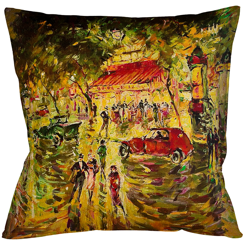 Подушка декоративная с цветным принтом Impressionism in Paris Мульти Бежевый Подушка декоративная с цветным принтом Impressionism in Paris Мульти Бежевый во Владивостоке | Loft Concept