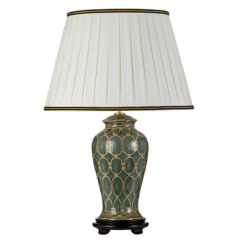 Настольная лампа с керамическим основанием с золотистым решетчатым узором и белым плиссированным абажуром Elstead Lighting Зеленый ivory ( слоновая кость ) Черный Золотой во Владивостоке | Loft Concept 