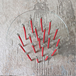 Дизайнерский журнальный стол с круглой прозрачной столешницей и основанием в виде красных металлических тросов Wires варинант исполнения - 4 | Loft Concept во Владивостоке