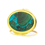 Зеркало карманное складное овальное из натурального камня Малахит с Хризоколлой Gold Stone Mirrors варинант исполнения - 2 | Loft Concept во Владивостоке
