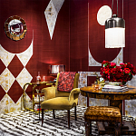 Обои ручная роспись в стиле Арт-деко Assemblage Original colourway on red silk dupion варинант исполнения - 1 | Loft Concept во Владивостоке