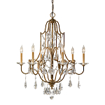 Люстра в бронзовом цвете с 6-ю лампами в форме свечей со стеклянными подвесками в классическом стиле Feiss варинант исполнения - 1 | Loft Concept во Владивостоке