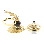 Икорница с декором "Стерлядка на ракушке" с гравировкой на подставке из натурального камня Обсидиан Decorative Cavair Dishes варинант исполнения - 3 | Loft Concept во Владивостоке