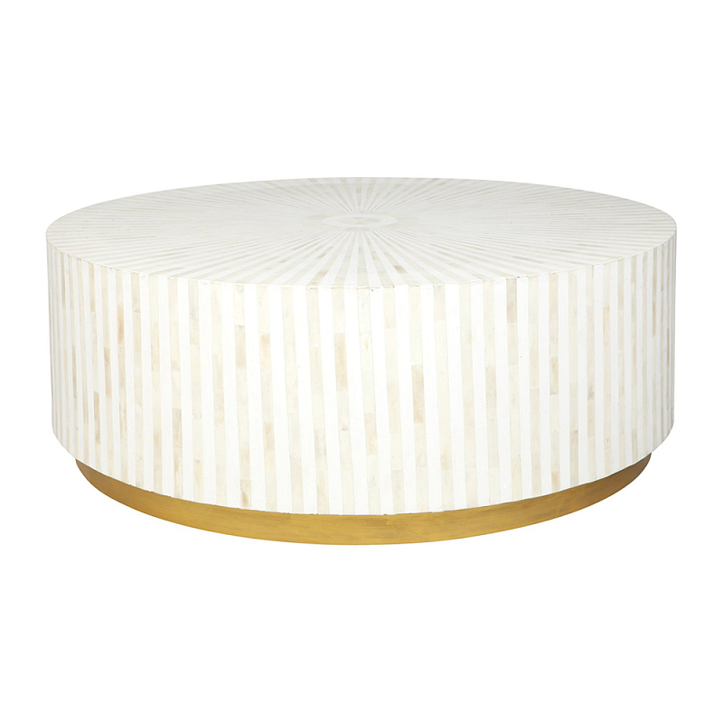 Стол журнальный Белый RADIAL BONE INLAY COFFEE TABLE NATURAL Белый ivory ( слоновая кость ) Золотой во Владивостоке | Loft Concept 