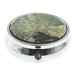 Таблетница карманная круглая с 3-мя отделениями с зеркалом и накладкой из натурального камня Апатит Желтый Silver Stone Pillboxes варинант исполнения - 3 | Loft Concept во Владивостоке