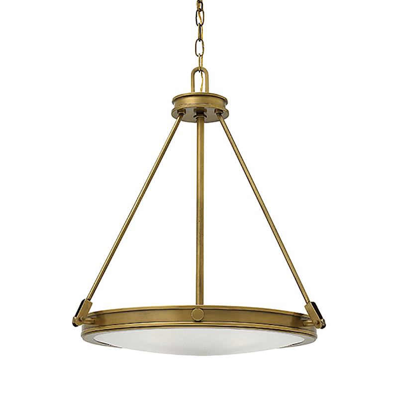 Люстра подвесная цвета латунь с плоским круглым матовым стеклянным плафоном на цепи Hinkley Латунь Белый Бежевый во Владивостоке | Loft Concept 