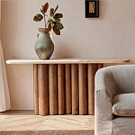 Консоль с овальной столешницей и фактурным деревянным основанием Enzo варинант исполнения - 5 | Loft Concept во Владивостоке