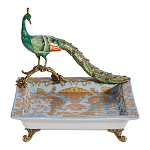 Блюдо квадратное с павлином на бронзовых ножках Eden Garden варинант исполнения - 1 | Loft Concept во Владивостоке
