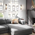 Бра цвета хром с круглой рамой и цилиндрическим прозрачным стеклянным плафоном на прямоугольном основании Feiss варинант исполнения - 3 | Loft Concept во Владивостоке