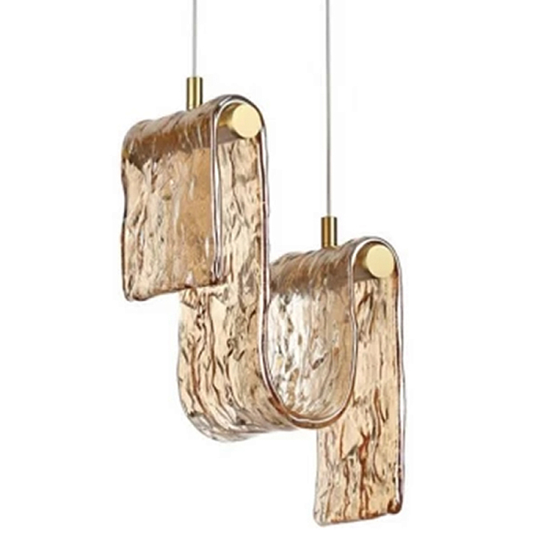 Подвесной светильник волнистой формы из фактурного стекла Wave Дымчатый (Smoke) Янтарный во Владивостоке | Loft Concept 