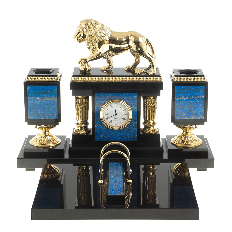 Настольный письменный набор из лазурита с декором в виде льва Golden Lion Лазурь Бронза Настольный письменный набор из лазурита с декором в виде льва Golden Lion Лазурь Бронза во Владивостоке | Loft Concept