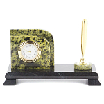 Настольный письменный набор из змеевика с визитницей с часами и ручкой Successful Leader варинант исполнения - 1 | Loft Concept во Владивостоке