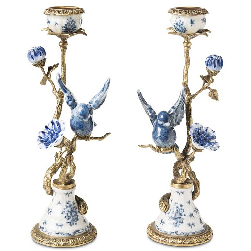 Подсвечник Candleholder Birds Atlanta Set 2 Pcs Синий Бронза Белый Подсвечник Candleholder Birds Atlanta Set 2 Pcs Синий Бронза Белый во Владивостоке | Loft Concept