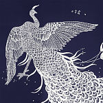 Обои ручная роспись в стиле Арт-деко Whistler Peacocks Special Colourway on Empire Blue dyed silk варинант исполнения - 1 | Loft Concept во Владивостоке