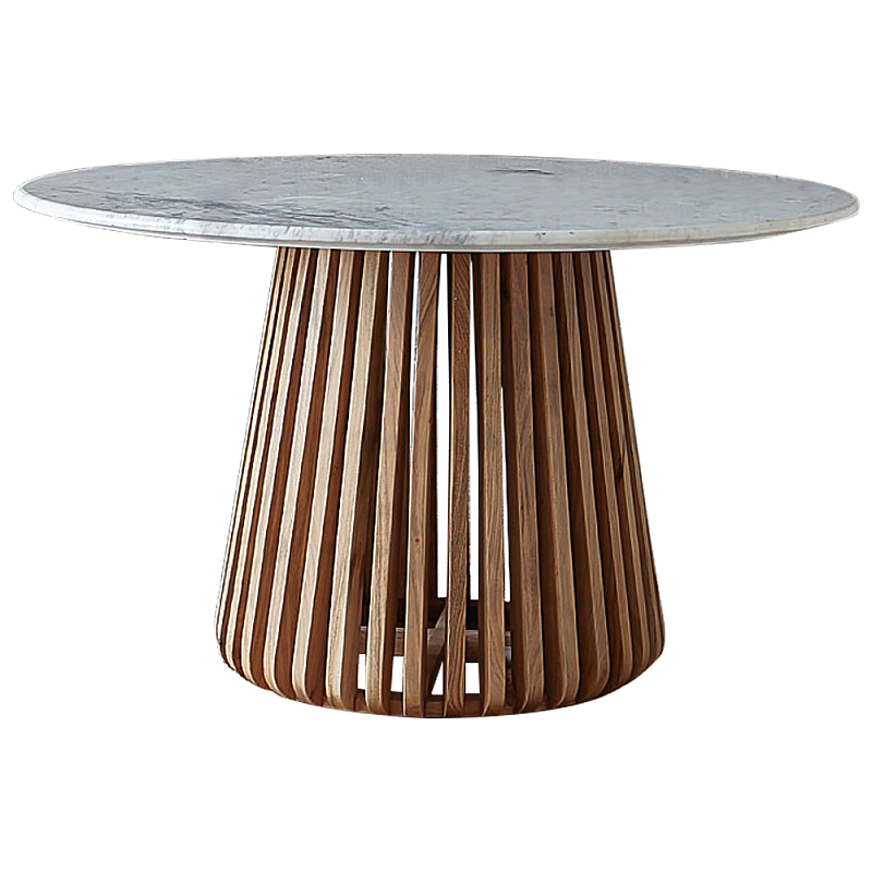 Круглый обеденный стол со столешницей из белого мрамора Veras White Marble Table Коричневый Белый Мрамор Bianco Круглый обеденный стол со столешницей из белого мрамора Veras White Marble Table Коричневый Белый Мрамор Bianco во Владивостоке | Loft Concept