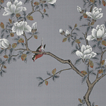 Обои ручная роспись Japanese Garden Original colourway on Gun Metal dyed silk варинант исполнения - 2 | Loft Concept во Владивостоке