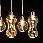 Люстра с 3-мя плафонами волнообразной формы цвета янтарь и 2-мя прозрачными шарообразными плафонами Lucid Rain  варинант исполнения - 5 | Loft Concept во Владивостоке