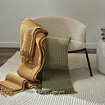 Плед из шерсти зеленого цвета с бахромой Waffle Comfort варинант исполнения - 5 | Loft Concept во Владивостоке