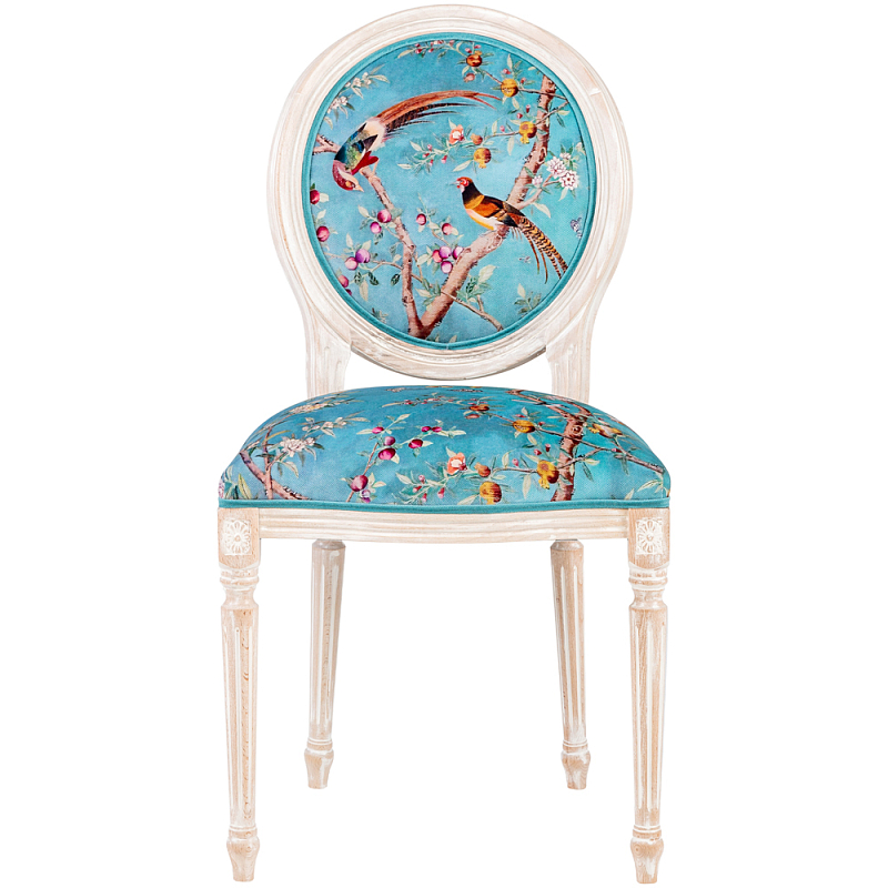 Стул из массива бука бирюзовый с изображением птиц и цветов Turquoise Beige Chinoiserie Peach Garden Chair Бирюзовый Мульти Бежевый Стул из массива бука бирюзовый с изображением птиц и цветов Turquoise Beige Chinoiserie Peach Garden Chair Бирюзовый Мульти Бежевый во Владивостоке | Loft Concept