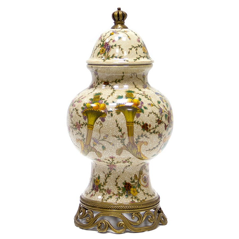 Фарфоровая ваза с крышкой Gifts of Flowers Бежевый Бронза Фарфоровая ваза с крышкой Gifts of Flowers Бежевый Бронза во Владивостоке | Loft Concept