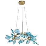 Люстра светодиодная золотистом каркасе с синими стеклянными листьями Blue Light Wreath варинант исполнения - 1 | Loft Concept во Владивостоке