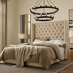 Кровать двуспальная бежевая с основанием из массива дерева с мягким изголовьем Flax Beds варинант исполнения - 3 | Loft Concept во Владивостоке