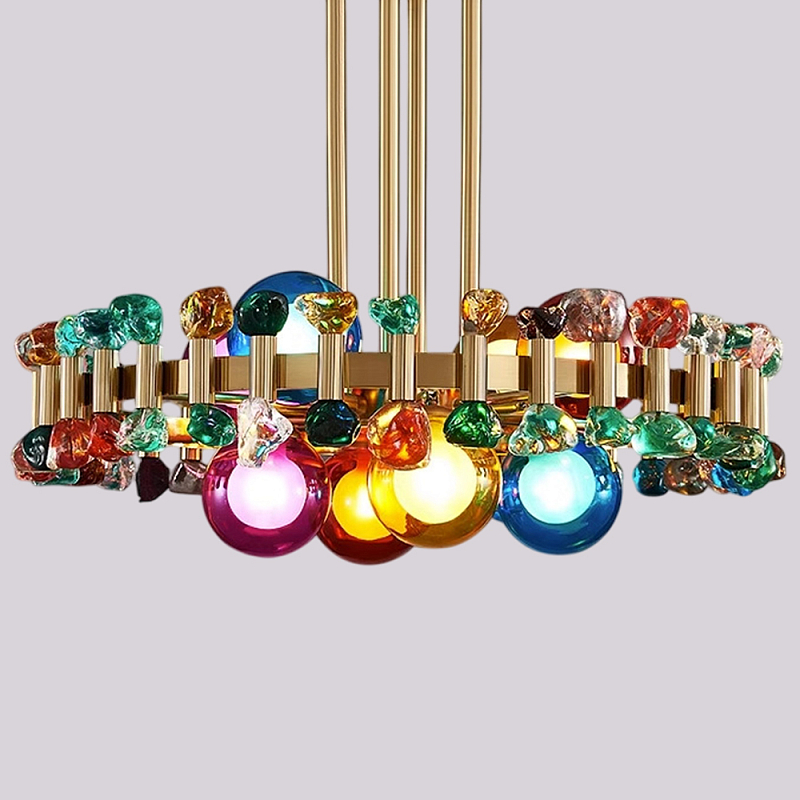 Люстра круглая золотистая с цветными плафонами Colorful Ball Candy Crystal Золотой Мульти Люстра круглая золотистая с цветными плафонами Colorful Ball Candy Crystal Золотой Мульти во Владивостоке | Loft Concept