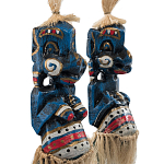 Комплект из 2-х деревянных статуэток Asmat Straw Headdress Statuettes Blue Colorful Tattoo варинант исполнения - 3 | Loft Concept во Владивостоке