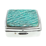 Таблетница карманная квадратная с 2-мя отделениями с зеркалом и накладкой из натурального камня Амазонит Silver Stone Pillboxes варинант исполнения - 3 | Loft Concept во Владивостоке