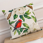 Декоративная подушка бежевая с изображением птиц и цветов Blooming Birds варинант исполнения - 2 | Loft Concept во Владивостоке