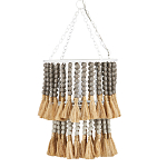 Подвесной светильник двухъярусный с декором из круглых деревянных бусин с кисточками Gray Brown Wooden Beads Chandelier варинант исполнения - 2 | Loft Concept во Владивостоке