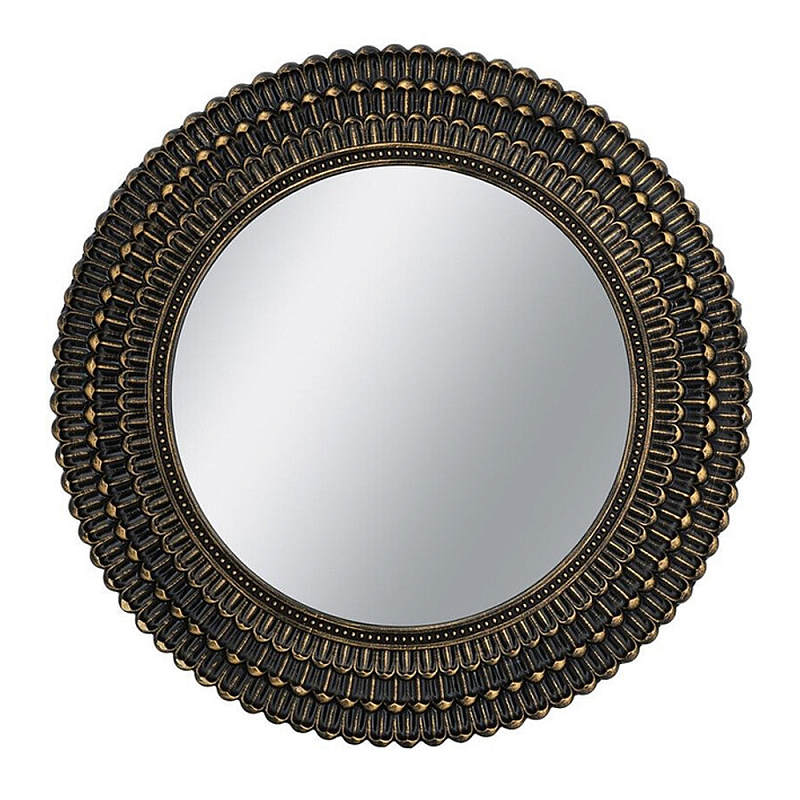 Зеркало круглое с текстурированным дизайном рамы Helios Винтажное Темное Золото  Черный во Владивостоке | Loft Concept 