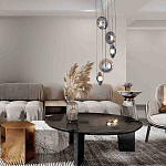 Люстра каскадная с 5-ю круглыми стеклянными плафонами дымчатого цвета и черными деталями Orbit Serenade варинант исполнения - 4 | Loft Concept во Владивостоке