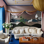 Обои ручная роспись Tsuro Cranes Original colourway on Tarnished Silver gilded paper варинант исполнения - 1 | Loft Concept во Владивостоке