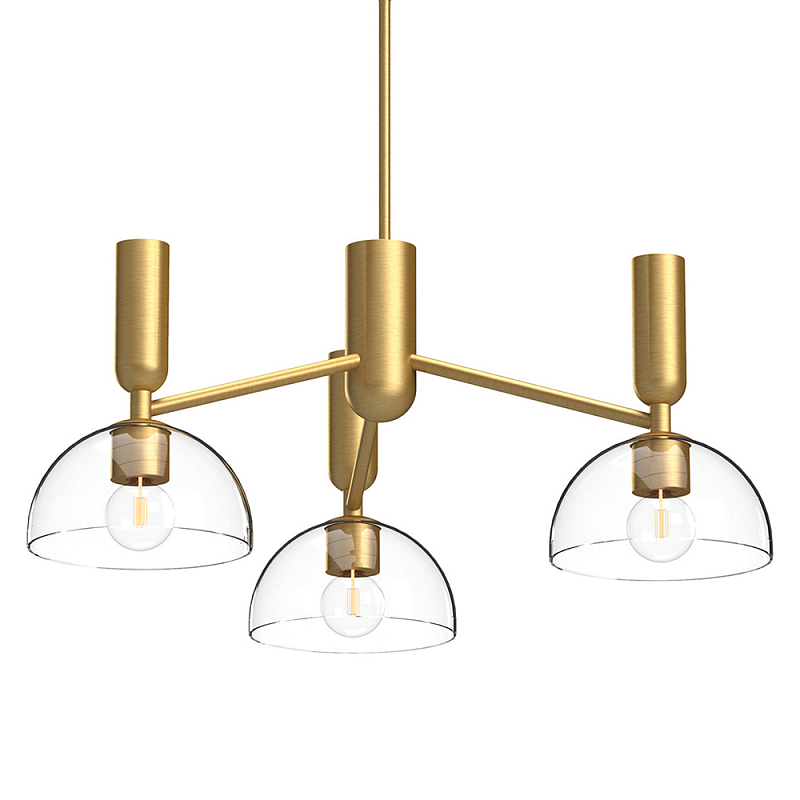 Люстра с 3-мя прозрачными полусферическими плафонами из стекла Alora Mood Золотой Прозрачное Стекло Черный во Владивостоке | Loft Concept 