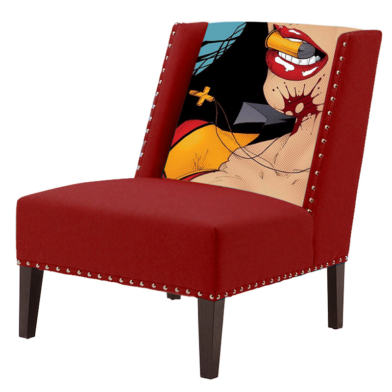 FUN Armchair "Super woman" Red Дизайнерское кресло с цветным принтом Бургундский красный FUN Armchair "Super woman" Red Дизайнерское кресло с цветным принтом Бургундский красный во Владивостоке | Loft Concept