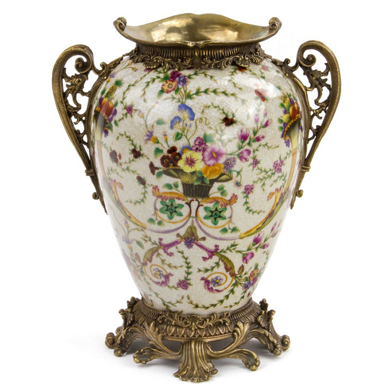 Фарфоровая ваза Pot-Bellied Porcelain Vase Бежевый Бронза Фарфоровая ваза Pot-Bellied Porcelain Vase Бежевый Бронза во Владивостоке | Loft Concept