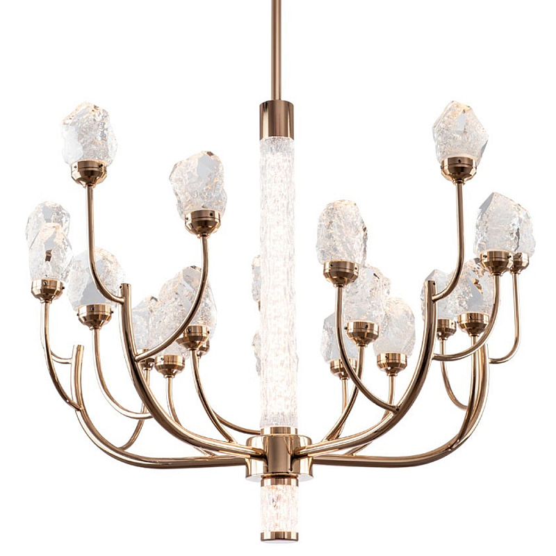 Люстра с декором в виде кристаллов из хрусталя Kenneth Crystal Stone Chandelier 20 Золотой Шампань Прозрачное Стекло Люстра с декором в виде кристаллов из хрусталя Kenneth Crystal Stone Chandelier 20 Золотой Шампань Прозрачное Стекло во Владивостоке | Loft Concept