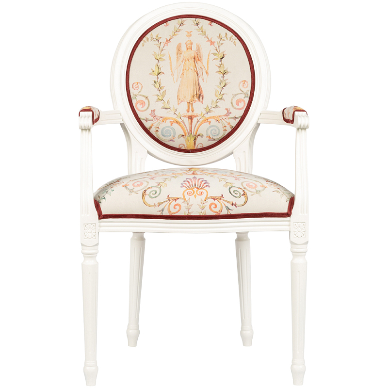 Полукресло из массива бука бежевое с растительным орнаментом Raffael Angel Beige Chair Белый Бежевый Мульти Бургундский красный Полукресло из массива бука бежевое с растительным орнаментом Raffael Angel Beige Chair Белый Бежевый Мульти Бургундский красный во Владивостоке | Loft Concept
