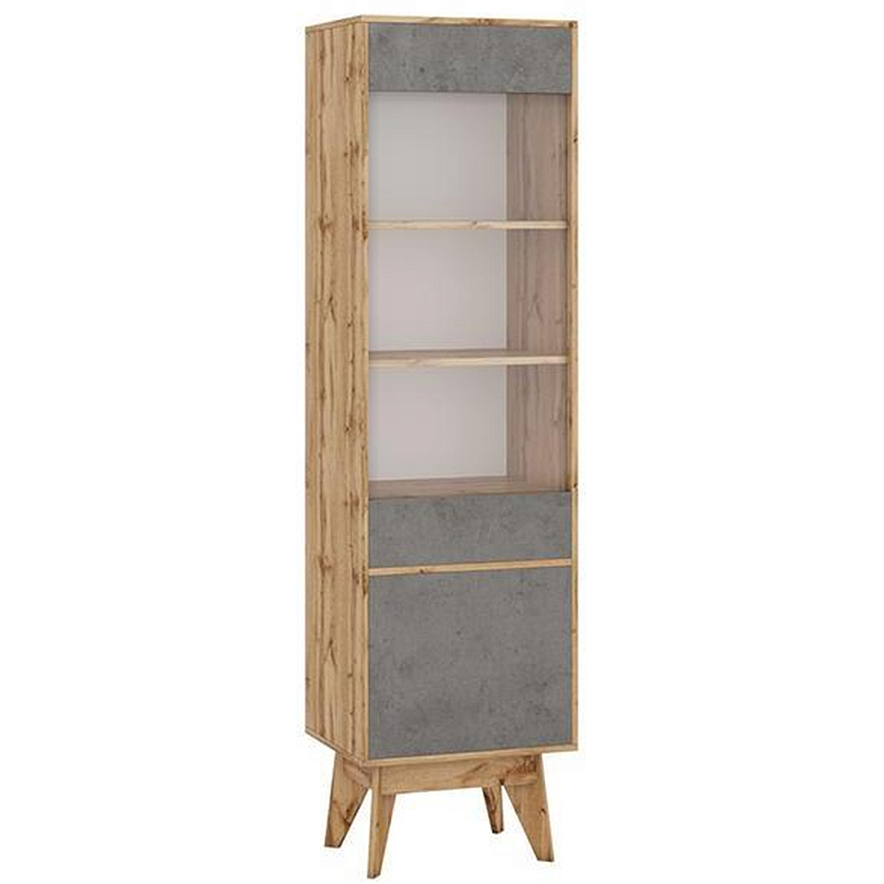 Шкаф-витрина с фасадом цвета серый бетон и стеклянной дверкой Grace of Furniture Серый бетон Прозрачный Древесина во Владивостоке | Loft Concept 