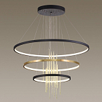 Люстра подвесная с 3-мя круглыми подвесами в черном и золотистом цвете и вертикальными подвесками Ring Horizontal варинант исполнения - 4 | Loft Concept во Владивостоке