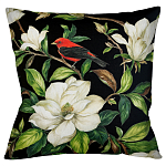 Декоративная подушка чёрная с изображением птицы в саду Blooming Red Birds варинант исполнения - 1 | Loft Concept во Владивостоке