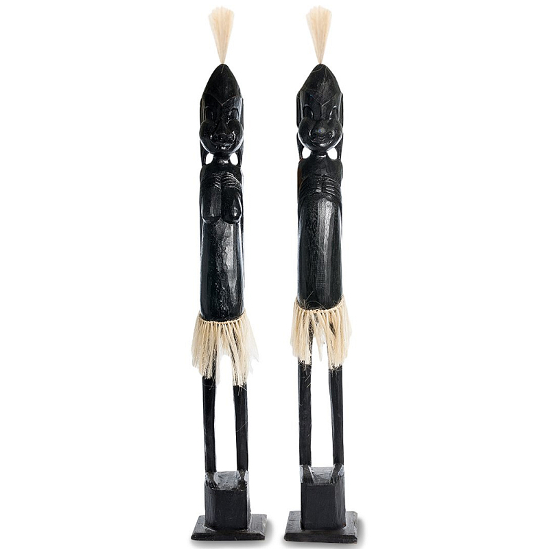 Комплект из 2-х деревянных статуэток Asmat Tall Statuettes Black Черный Бежевый Комплект из 2-х деревянных статуэток Asmat Tall Statuettes Black Черный Бежевый во Владивостоке | Loft Concept