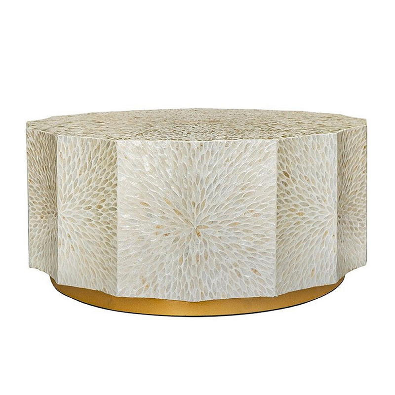 Стол кофейный с отделкой раковинами устриц Coastal Charm Бежевый во Владивостоке | Loft Concept 