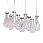 Люстра с 9-ю прозрачными плафонами из стекла в форме капли на прямоугольном потолочном основании цвета хром Lucid Rain  варинант исполнения - 1 | Loft Concept во Владивостоке