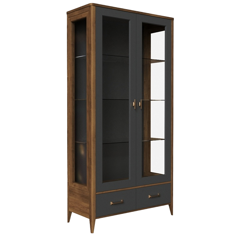 Витрина стеклянная из массива бука Tasteful Furniture Серый Дуб темный Прозрачное Стекло во Владивостоке | Loft Concept 
