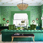 Обои ручная роспись Silk Tree Colourway SC-92 on Emerald Green dyed silk варинант исполнения - 1 | Loft Concept во Владивостоке