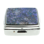 Таблетница карманная квадратная c 2-мя отделениями с зеркалом и накладкой из натурального камня Лазурит Silver Stone Pillboxes варинант исполнения - 3 | Loft Concept во Владивостоке